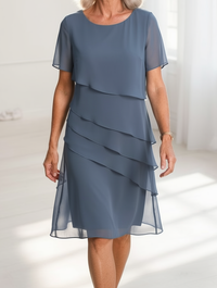 Linda | Damen Elegantes Komfort Rüschenkleid – Zartes Sanftes Rüschen Kleid - Blue