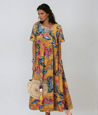 Temi | Damen Elegantes Florales Ensemble – Elegantes Florales Outfit Set - Yellow
