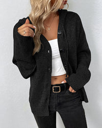 Mia | Damen Kapuzenstrickjacke mit Knöpfen - Schwarz