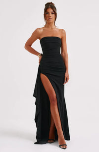Stacy | Damen Schulterfrei Maxikleid – Schulterfreies Elegantes Maxi Kleid - Schwarz