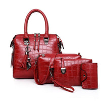 Evelyn | Damen Alltags Eleganz 4-Teiliges Leder Taschen Set – 4-Teilig Leder Set - Red