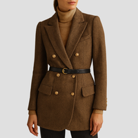 Gürtelter Tweed-Mantel - Braun
