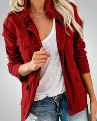 Adeline | Damen Lässiger Herbstjacke mit Taschen - Rot