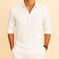 Gustav | Herren Klassisches Henley Poloshirt mit langen Ärmeln - Weiß