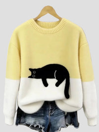 Luna | Damenpullover mit Katzenmotiv - Gelb