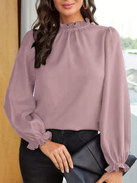 Lena | Bluse Mit Rüschenkragen Und Puffärmeln - Rosa-Grau