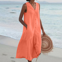 Mary | Damen Luftiges V-Ausschnitt Sommerkleid - Orange