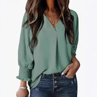 Damen Bluse Kurzarm | V-Ausschnitt Sommer Bluse Elegant & Casual - Hellgrün