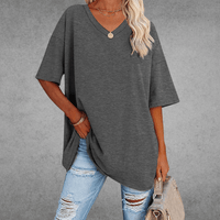 Mia | Damen Oversized V-Ausschnitt Hemd - Grau
