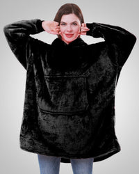 Susanne | Damen Kuschelige Oversized Kapuzendecke - Schwarz