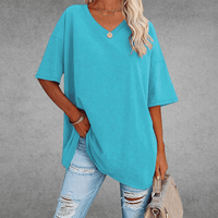 Mia | Damen Oversized V-Ausschnitt Hemd - Hellblau