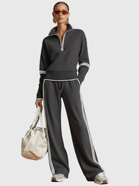 Minrada - Set Aus Bluse Und Hose Mit Breiten Falten - Dunkelgrau