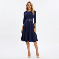 Franziska | Damen Tailliertes Ausgestelltes Midi-Kleid - Blau