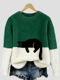 Luna | Damenpullover mit Katzenmotiv - Grün