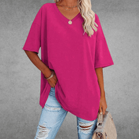 Mia | Damen Oversized V-Ausschnitt Hemd - Dunkelrosa