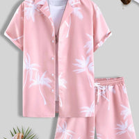Felix | Herren Tropical Sommerhemd Shorts Set - Rosa