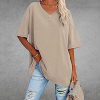 Mia | Damen Oversized V-Ausschnitt Hemd - Beige