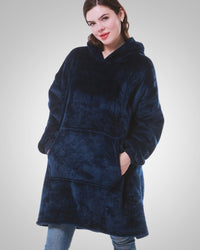 Susanne | Damen Kuschelige Oversized Kapuzendecke - Blau