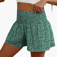 Kurze Damenhose mit hoher Taille und Rüschen, lässiger Blumenstil für den Sommer - Grün