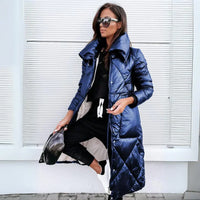 Noelia | Lange, elegante Steppjacke im Bomber-Stil - Blau