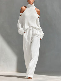 Alessia | Damen Zweiteiliges Set mit Off-Shoulder und Weiten Hosen - Weiß