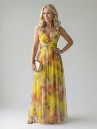 Isel | Damen Weiches Wickel Maxikleid – Soft Wrap Maxi Kleid - Yellow