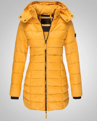 Ella | Damen Lange Kapuzen Winter Daunenjacke - Gelb