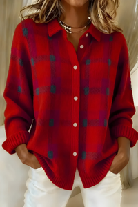 Anna – Weiche Strickjacke mit Karomuster - Rot