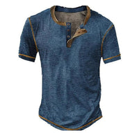 Lässiges Henley Oberteil Im Retro Farbblock Stil für Herren - Marineblau 2