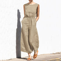 Gerader Jumpsuit mit Falten am Revers ohne Gürtel - Nora - Khaki