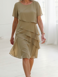 Linda | Damen Elegantes Komfort Rüschenkleid – Zartes Sanftes Rüschen Kleid - Khaki
