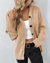 Mia | Damen Kapuzenstrickjacke mit Knöpfen - Khaki