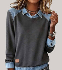Ravit - Denim Strickoberteil Mit Langen Ärmeln - Grau