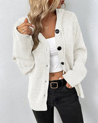 Mia | Damen Kapuzenstrickjacke mit Knöpfen - Weiß