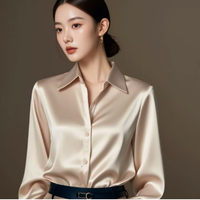 Elegantes Satin-Hemdblusenshirt für Damen | Lange Ärmel - Weiß