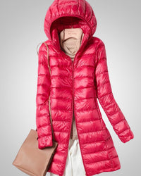 Paula | Damen Leichte Gesteppte Lange Daunenjacke - Rot
