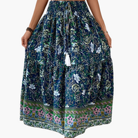 Damen Boho Lange Blumige Elegante Sommermode Rock mit Taschen - Grün