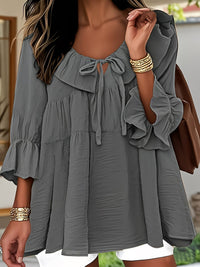 Garbine – Elegante Bluse Mit Rüschen Am Ausschnitt - Grau