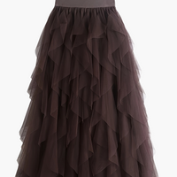 Damenrock Elegante Mehrlagige Volant Romantisches Festkleid - Braun