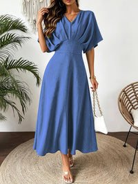 Damen Midikleid mit V-Ausschnitt - Blau