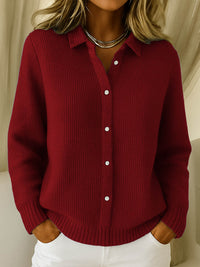 Monika | Damen Klassischer Kragen Knopfpullover - Rot