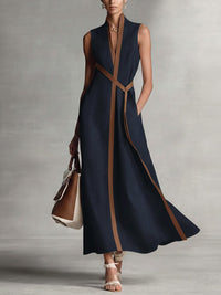 Hirusha - Leichtes Leinen Kleid - Marineblau