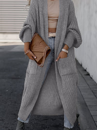 Damen Maxi Cardigan mit langen Ärmeln und Taschen - Grau