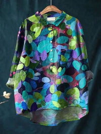 Rosa | Aquarell Blumen Oversized Hemdbluse - Blau