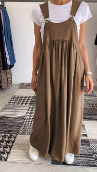 Regla - Lockeres Kleid Aus Baumwolle Und Leinen Mit Hosenträgern - Khaki