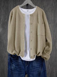 Eugenia | Damen Rundhals-Cardigan mit Knöpfen und Tasche - Aprikose