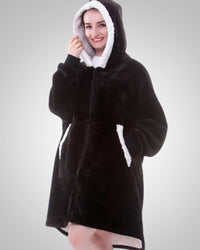 Susanne | Damen Kuschelige Oversized Kapuzendecke - Schwarz 1