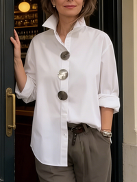 Mila | Bequeme Bluse mit lockerer Passform und Stehkragen - Weiß
