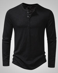 Gary | Herren Legeres Henley Longsleeve Shirt - Schwarz