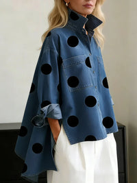 Ranulya - Elegantes Kunstvoll Bedrucktes Oberteil Mit Polka Dot Muster - Blau